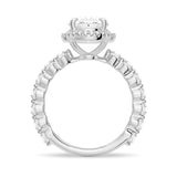 3 CT. Oval Halo with Pavé Shared Prong Band Moissanite Engagement Ring