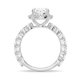 Oval Cut Halo Engagement Ring with Pavé Shared Prong Band