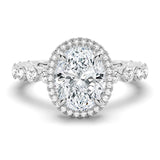 Oval Halo with Pavé Shared Prong Band Moissanite Engagement Ring