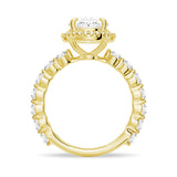 Oval Cut Halo Engagement Ring with Pavé Shared Prong Band