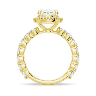 Oval Halo with Pavé Shared Prong Band Moissanite Engagement Ring - MSBLUE Jewelry