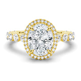 Oval Cut Halo Engagement Ring with Pavé Shared Prong Band