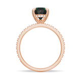 2 CT. Pear-Shaped Green Moissanite Engagement Ring With Hidden Halo in Rose Gold