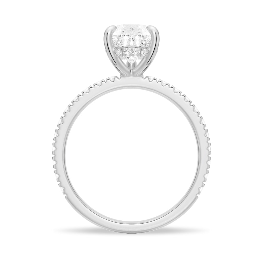 2.5 CT. Pear-Shaped Pavé Band Moissanite Engagement Ring With Hidden Halo