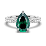 2 CT. Pear-Shaped Green Moissanite Engagement Ring With Hidden Halo