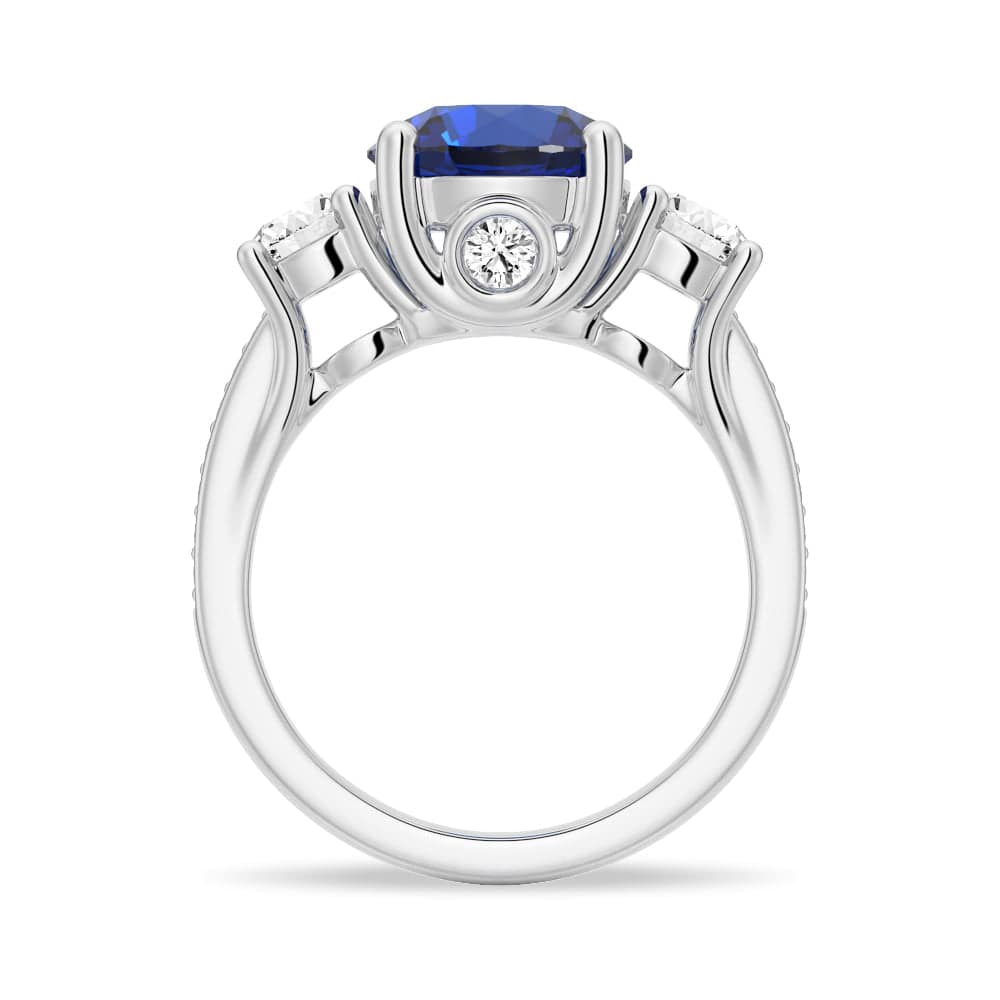 2.5 CT. Classic Blue Sapphire and White Sapphire Three Stone Ring - MSBLUE JEWELRY