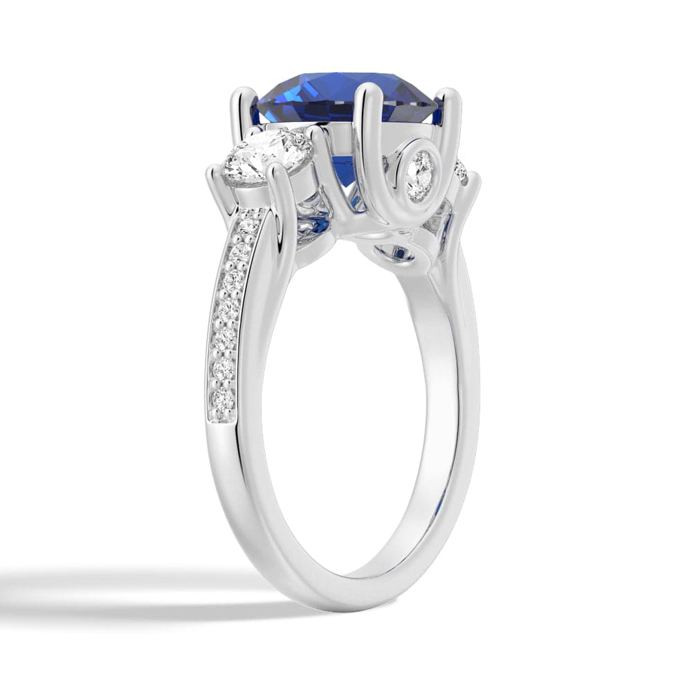 2.5 CT. Classic Blue Sapphire and White Sapphire Three Stone Ring - MSBLUE JEWELRY