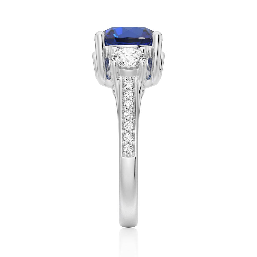 2.5 CT. Classic Blue Sapphire and White Sapphire Three Stone Ring - MSBLUE JEWELRY
