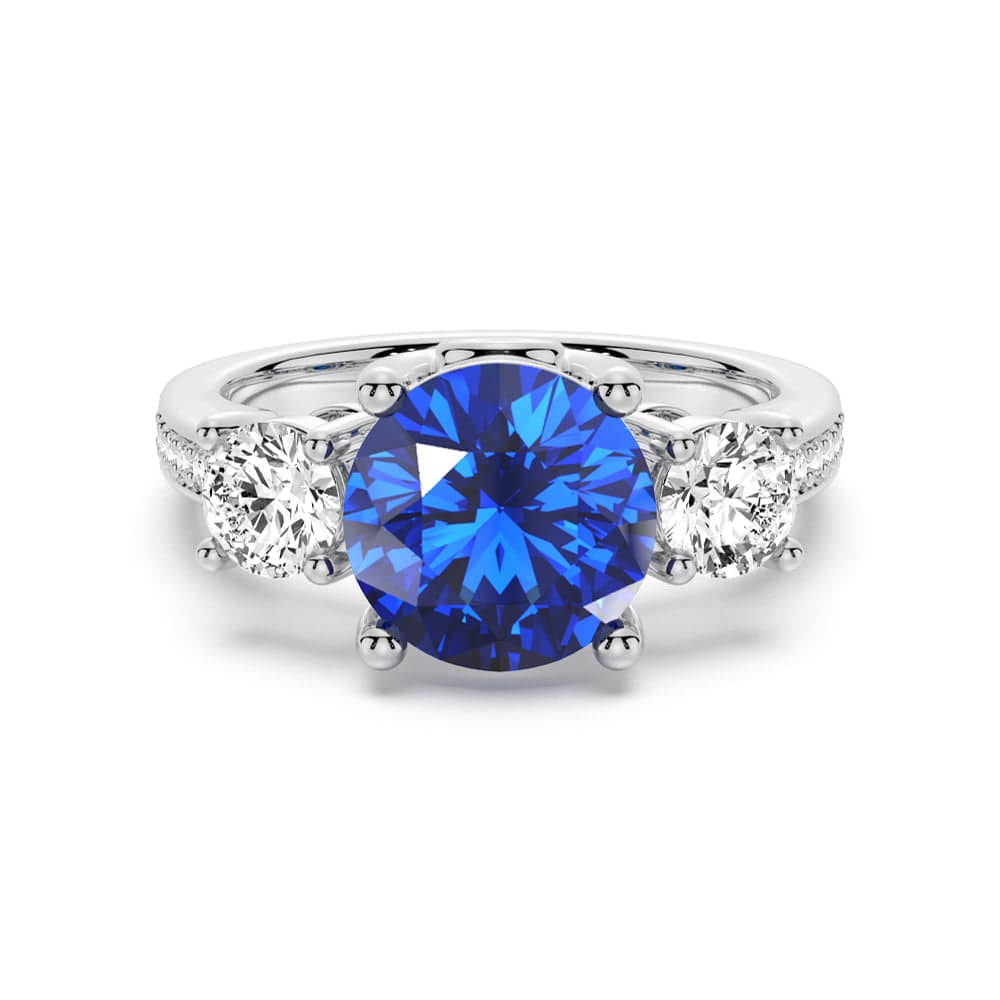 2.5 CT. Classic Blue Sapphire and White Sapphire Three Stone Ring - MSBLUE JEWELRY