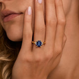 Emerald Cut Blue Sapphire and White Sapphire Three Stone Ring