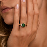 Emerald Cut Emerald and White Sapphire Three Stone Ring