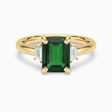 Emerald Cut Emerald and White Sapphire Three Stone Ring