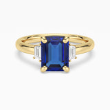 Emerald Cut Blue Sapphire and White Sapphire Three Stone Ring