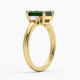 Emerald Cut Emerald and White Sapphire Three Stone Ring