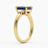 Emerald Cut Blue Sapphire and White Sapphire Three Stone Ring