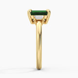 Emerald Cut Emerald and White Sapphire Three Stone Ring