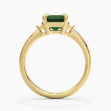 Emerald Cut Emerald and White Sapphire Three Stone Ring