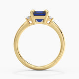 Emerald Cut Blue Sapphire and White Sapphire Three Stone Ring