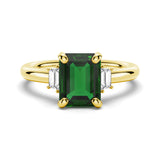 Emerald Cut Emerald and White Sapphire Three Stone Ring