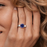 2.5 CT. Classic Blue Sapphire and White Sapphire Three Stone Ring