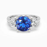 2.5 CT. Classic Blue Sapphire and White Sapphire Three Stone Ring