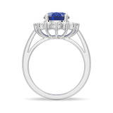 2 CT. Oval Sapphire Ring with Sunburst Diamond Halo