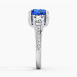 2.5 CT. Classic Blue Sapphire and White Sapphire Three Stone Ring
