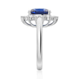 2 CT. Oval Sapphire Ring with Sunburst Diamond Halo