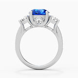 2.5 CT. Classic Blue Sapphire and White Sapphire Three Stone Ring