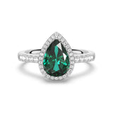 2 CT. Pear Emerald and Micropavé Halo Ring