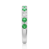Round Emerald and White Sapphire Half Eternity Wedding Ring