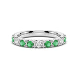 Round Emerald and White Sapphire Half Eternity Wedding Ring