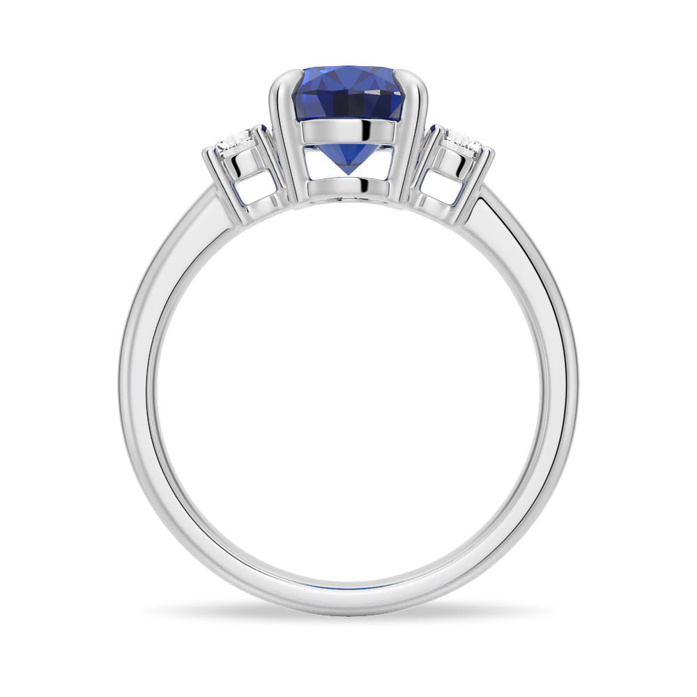 2.0 CT. Oval Blue Sapphire and White Sapphire Three Stone Ring