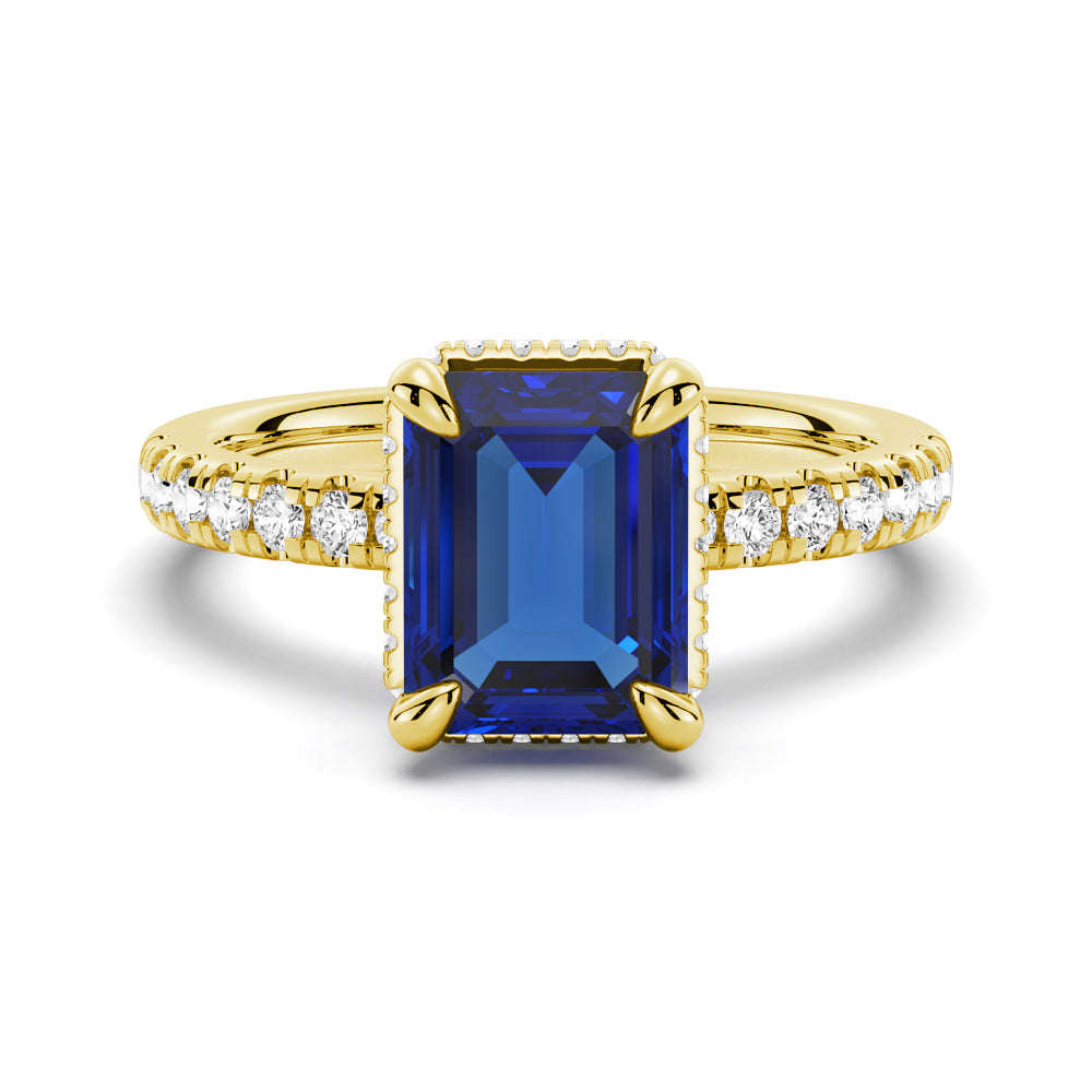 Emerald-Cut Blue Sapphire and White Sapphire Ring