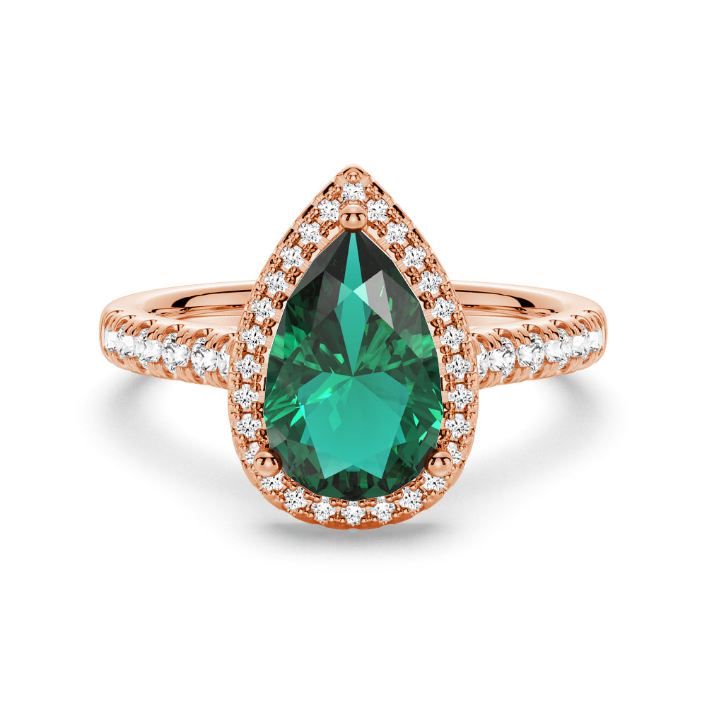 1.5 CT. Pear-Shaped Emerald Ring with White Sapphire Halo Accents