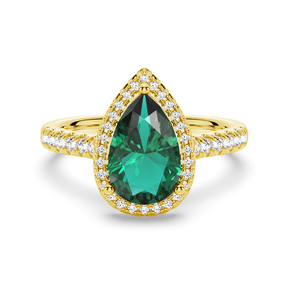 1.5 CT. Pear-Shaped Emerald Ring with White Sapphire Halo Accents