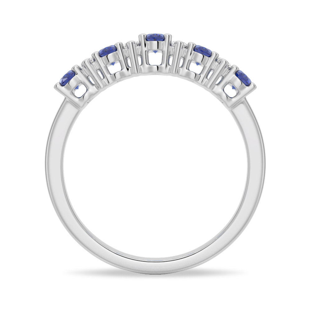Blue Sapphire and White Sapphire Five-Stone Wedding Ring