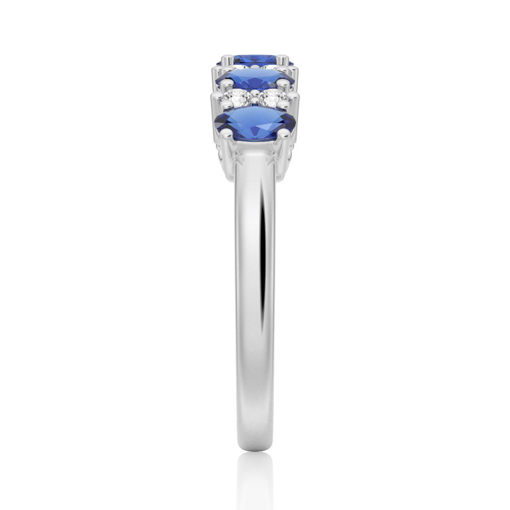 Blue Sapphire and White Sapphire Five-Stone Wedding Ring