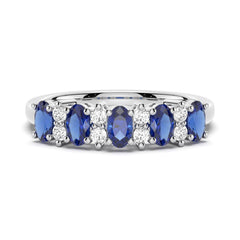 Blue Sapphire and White Sapphire Five-Stone Wedding Ring - MSBLUE Jewelry