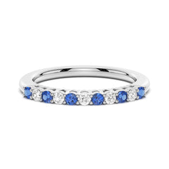 Blue Sapphire and White Sapphire Half Eternity Wedding Band - MSBLUE Jewelry