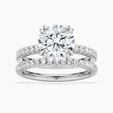 Round Cut Moissanite Ring Set with Matching Wedding Band