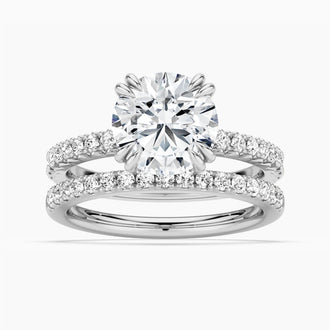 Round Cut Moissanite Ring Set with Matching Wedding Band
