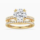 Round Cut Moissanite Ring Set with Matching Wedding Band