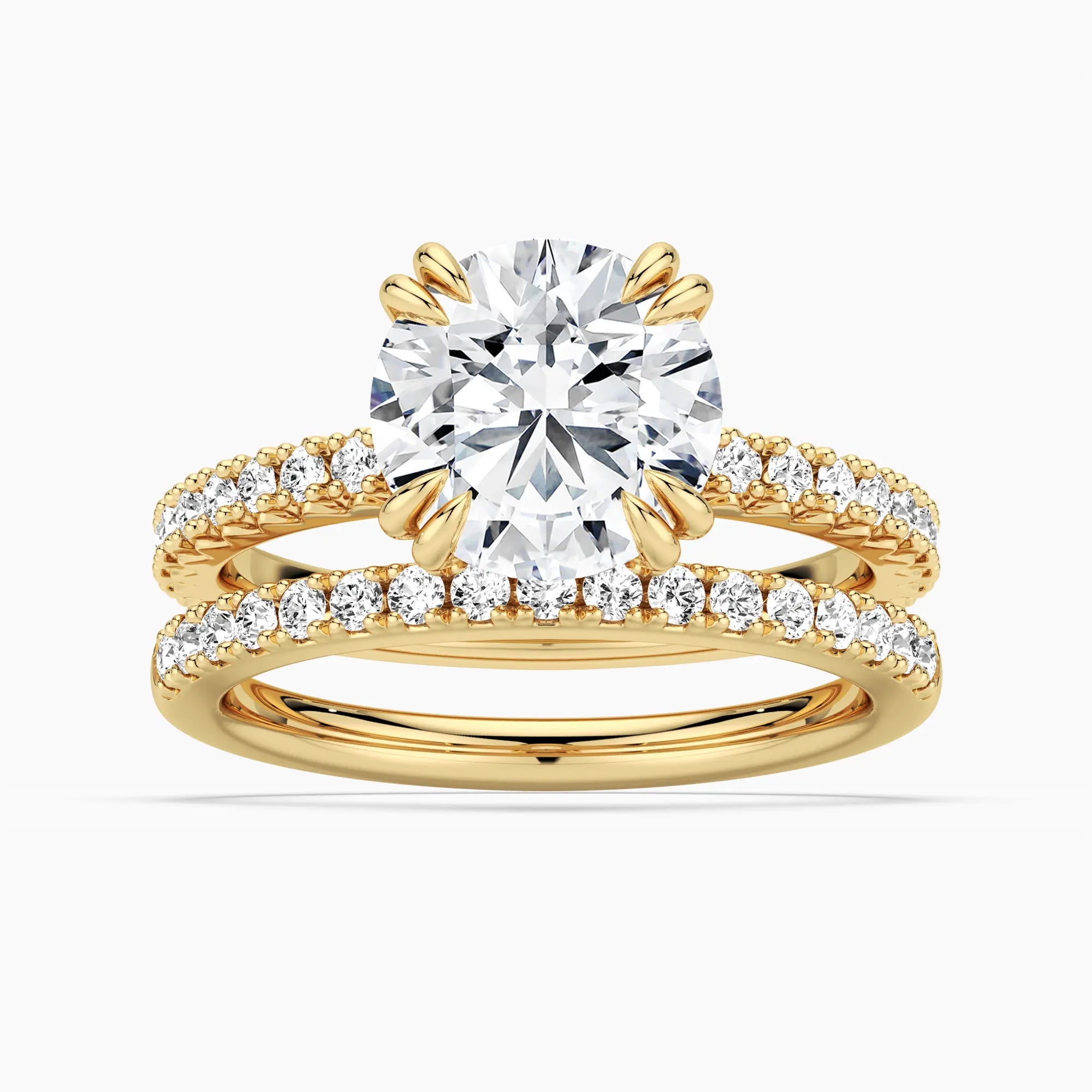 Round Cut Moissanite Ring Set with Matching Wedding Band
