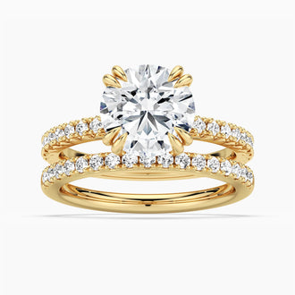 Round Cut Moissanite Ring Set with Matching Wedding Band