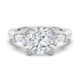 14K White Gold Cushion-Cut Moissanite Engagement Ring with Tapered Baguette Side Stones