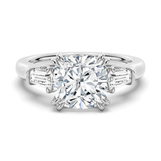 Cushion-Cut Moissanite Engagement Ring with Tapered Baguette Side Stones - MSBLUE Jewelry