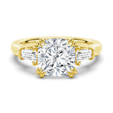 Cushion-Cut Moissanite Engagement Ring with Tapered Baguette Side Stones