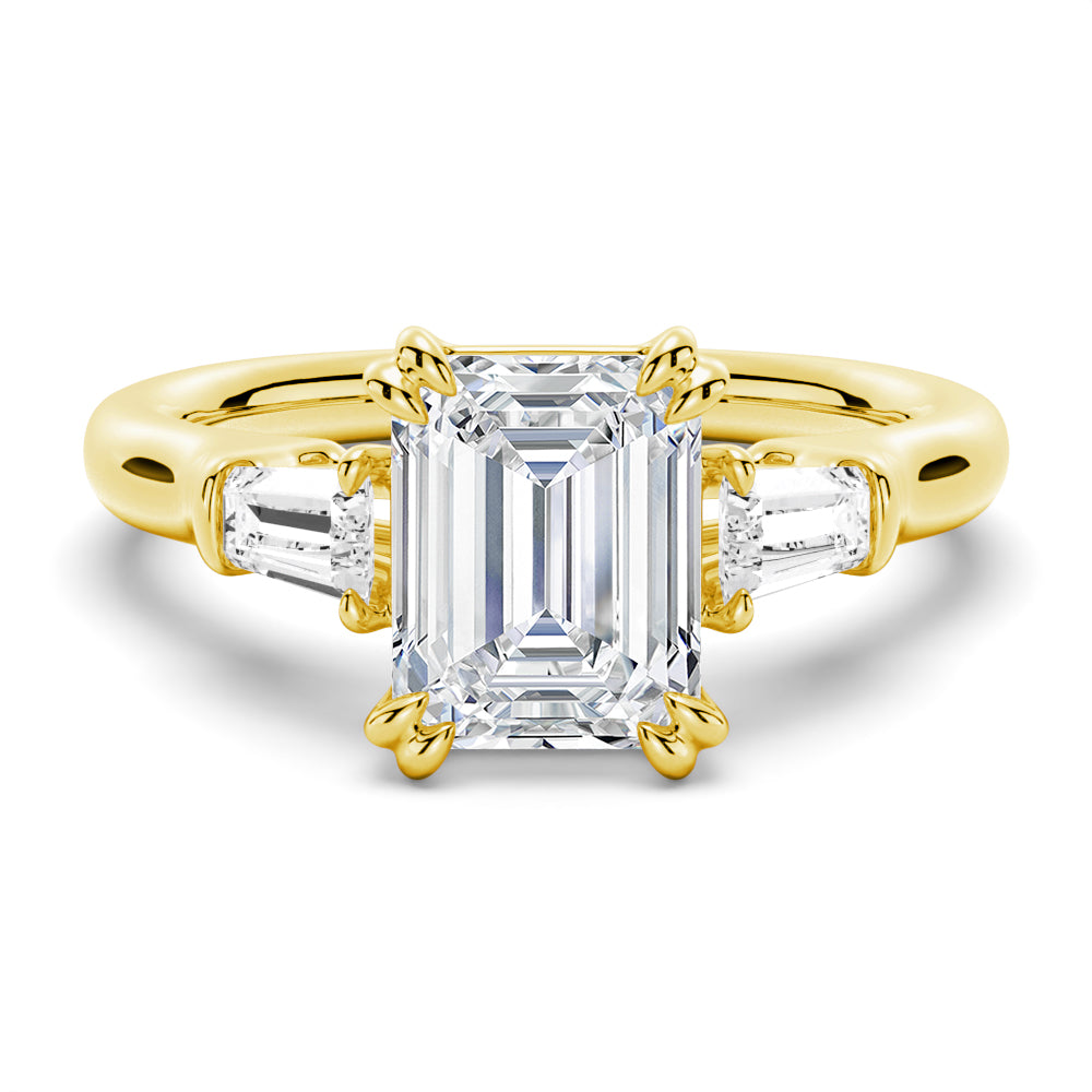 3 CT. Emerald-Cut Moissanite Engagement Ring with Tapered Baguette Side Stones