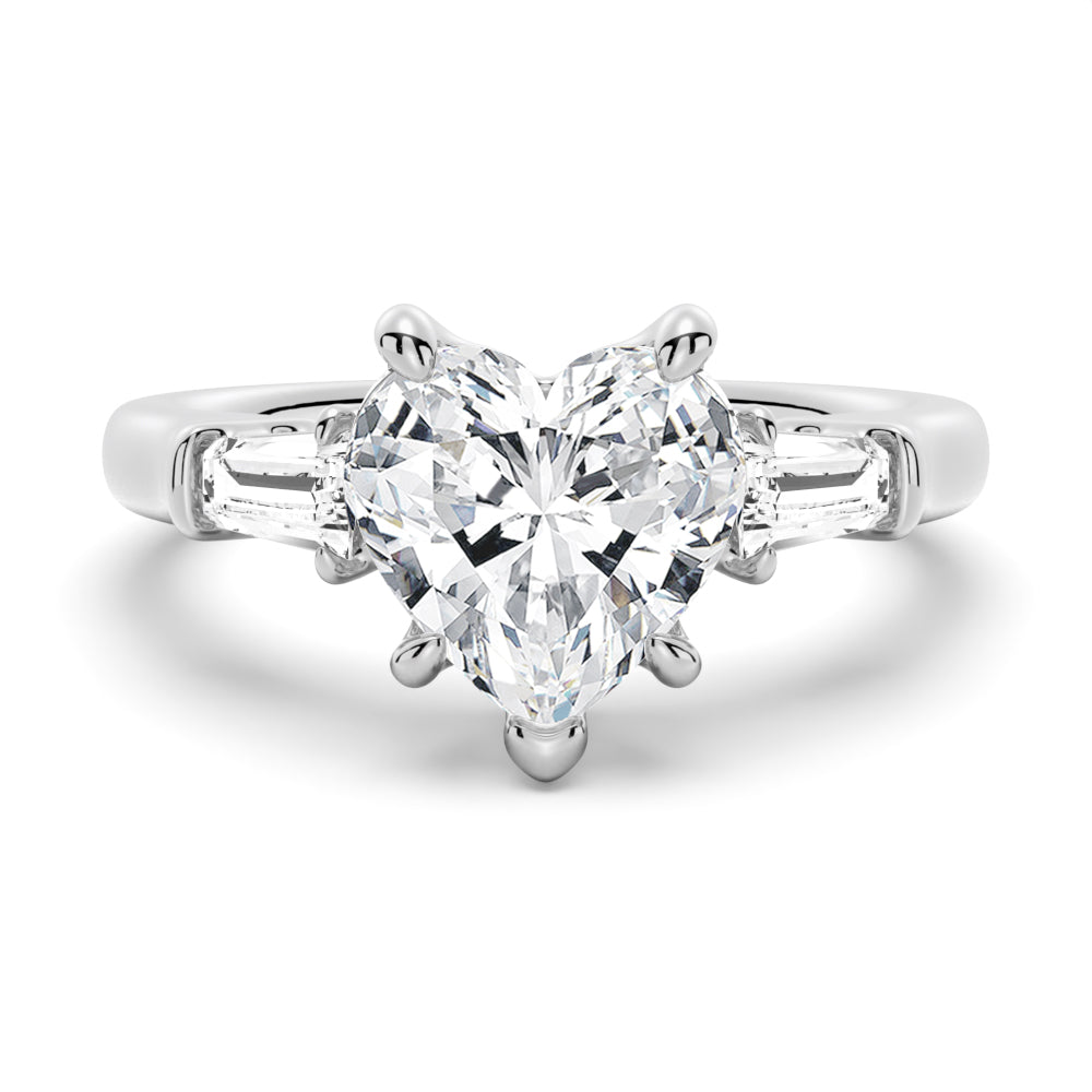 3 CT. Heart-Shaped Moissanite Engagement Ring with Tapered Baguette Side Stones